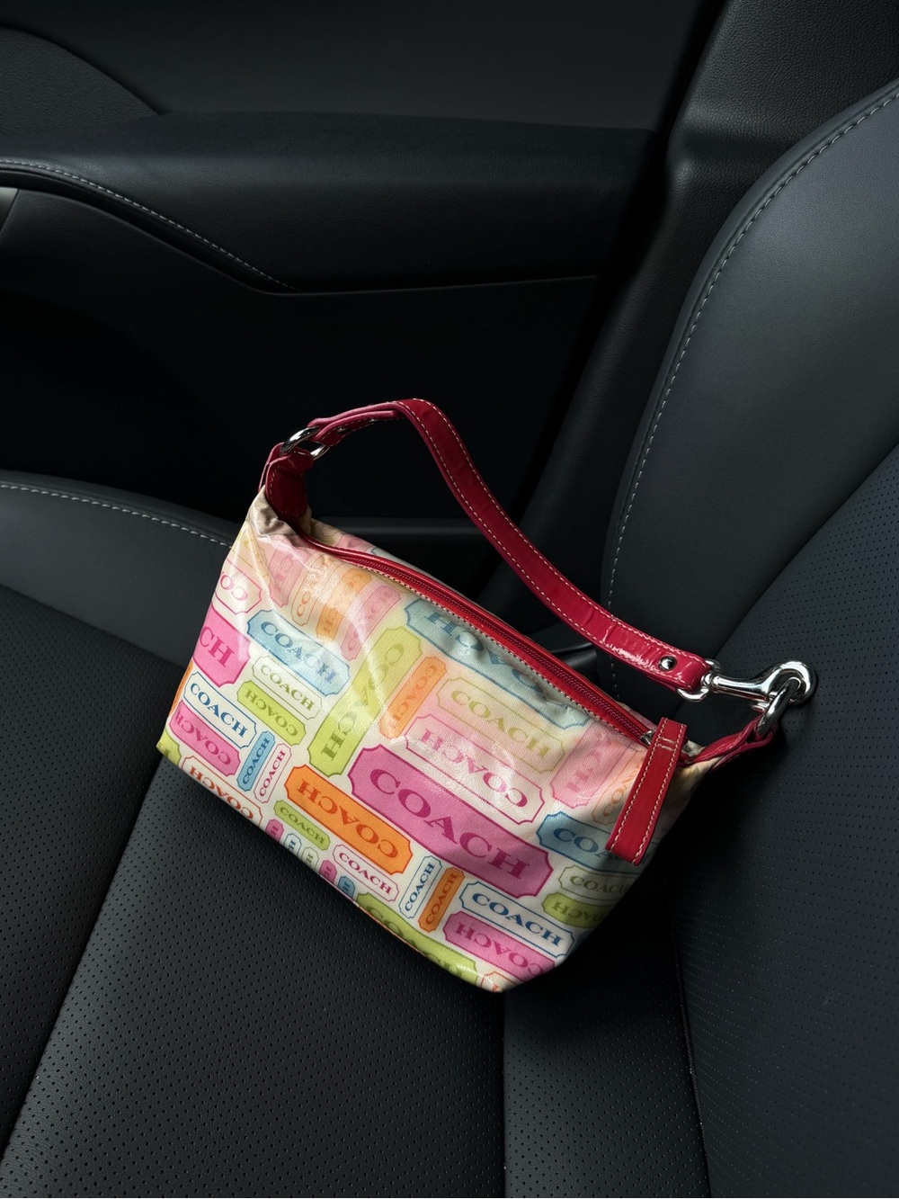 Coach Legacy Multicolor Stripe Patent Mini Shoulder Bag Y2K Pink Baguette Purse